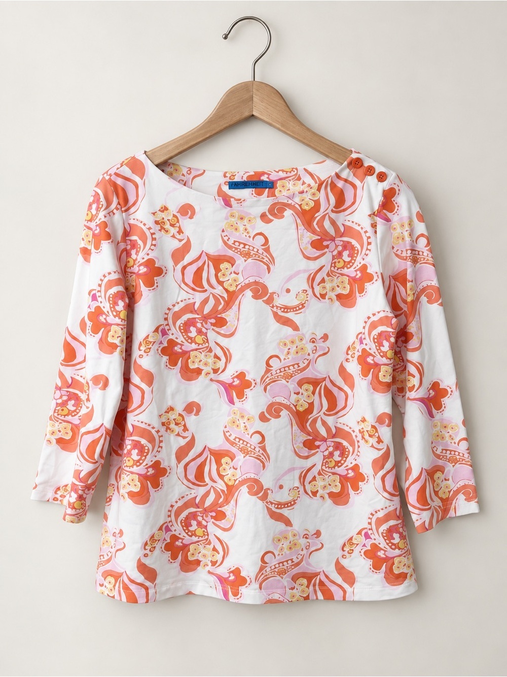 J. McLaughlin | Boatneck 3/4 Sleeve Floral Printed Catalina Cloth Top